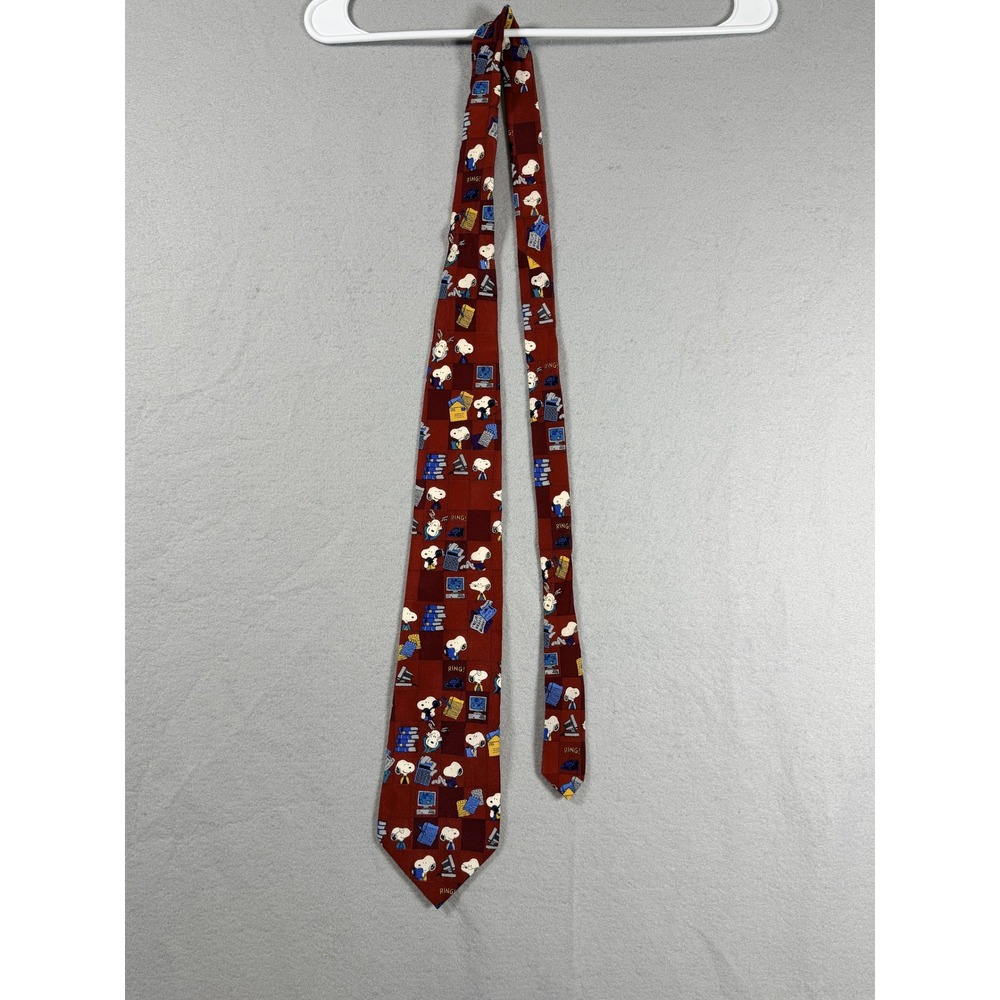 Peanuts Snoopy Mens Silk Tie Burgundy Office Computer Novelty Necktie USA Made